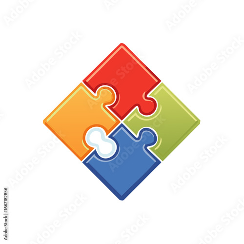 Connected puzzle pieces forming a square, representing teamwork, cooperation, and problem-solving