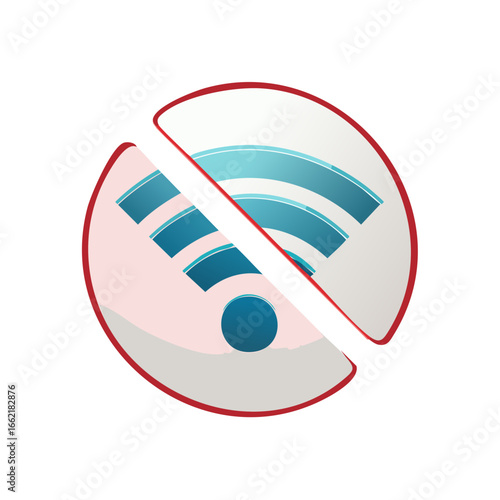 No Wi-Fi Symbol Illustration with a Red Line Through.  Internet Disconnection Sign, Disconnected Network Icon, Network Offline