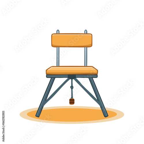 Isolated Orange Cartoon Chair with Grey Metallic Frame and Hanging Pedal