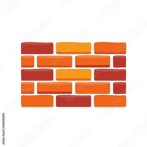 Cartoon brick wall illustration in gradient red, orange, and yellow in a brick pattern on a white background