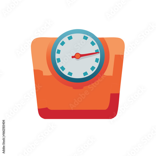 Orange analog scale for weight measurement, health and wellness monitoring concept with gauge face.