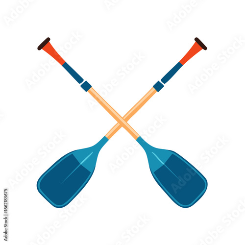 Crossed cartoon paddles graphic illustration, canoeing or kayaking equipment for water sports.