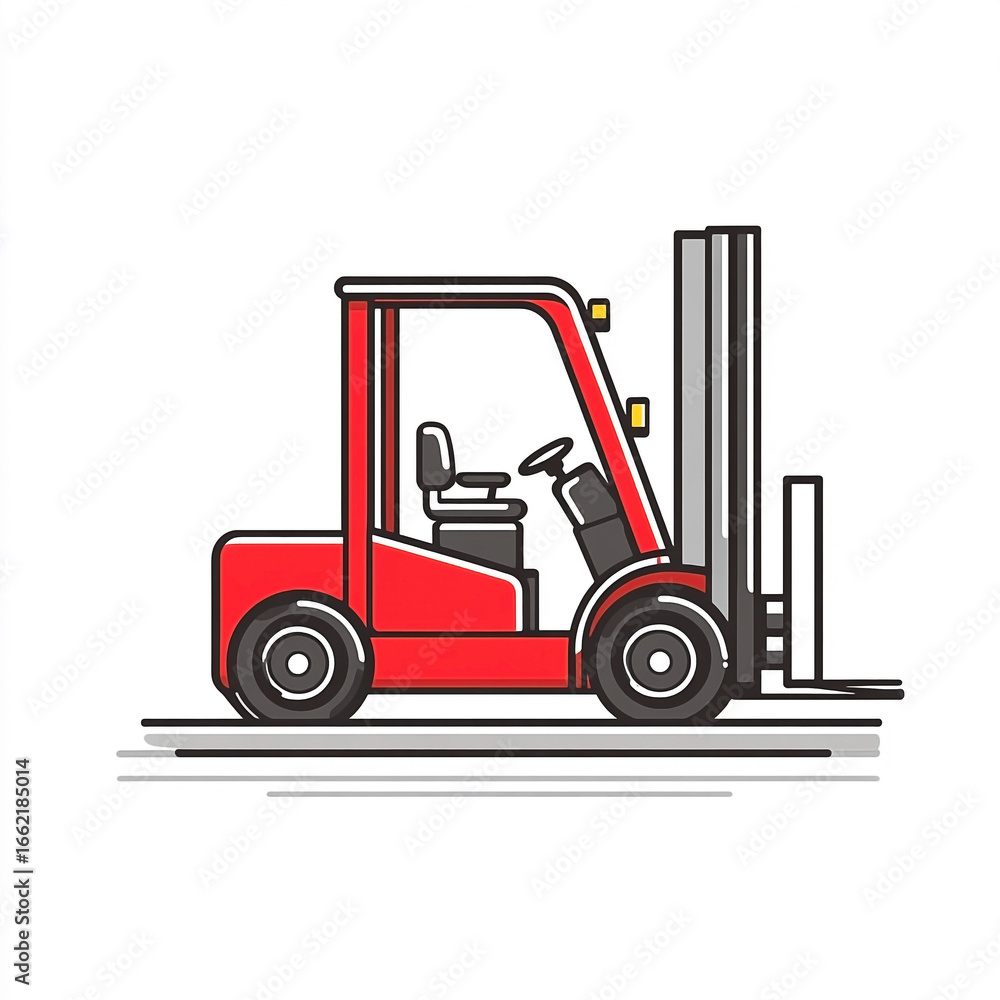 Fototapeta premium Minimalist red forklift truck icon, industrial machine for transporting heavy loads