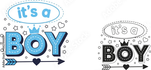 Two decorative designs announcing the arrival of a baby boy theme