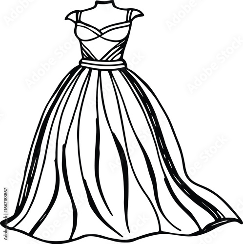 Vintage fashion illustration of a woman in a modest dress