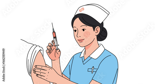 Nurse Administering Injection Healthcare and Vaccination Illustration