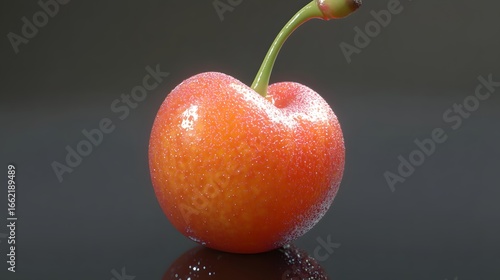 Juicy Red Cherry with Water Droplets Macro Photography