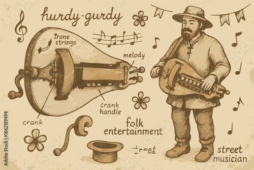 Hurdy-Gurdy Musician Vector Illustration