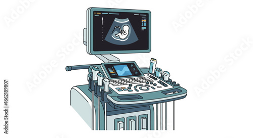 Medical Ultrasound Machine Displaying Fetus on Screen