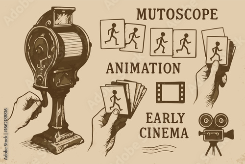 Mutascope Illustration - Vintage Animation & Early Cinema Concept
