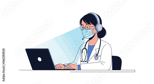 Telehealth Doctor Remote Consultation with Mask and Headset
