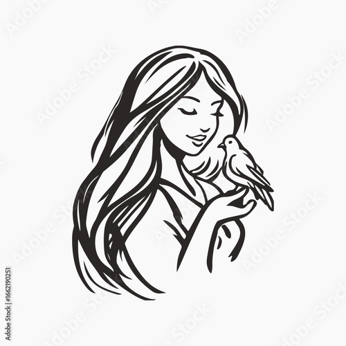 Girl Holding Baby Bird Flat Icon Simple Black Silhouette Illustration, Girl Holding Ideas Signs Bird And Girl symbol