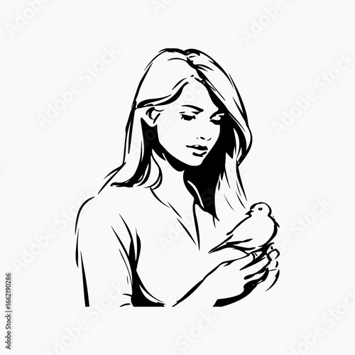 Girl Holding Baby Bird Flat Icon Simple Black Silhouette Illustration, Girl Holding Ideas Signs Bird And Girl symbol
