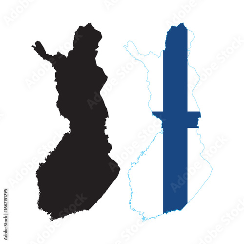 finland map silhouette and flag-filled outline showing national identity in minimal vector style illustration