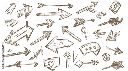 Hand Drawn Arrow Collection Sketch Style Various Direction Arrows