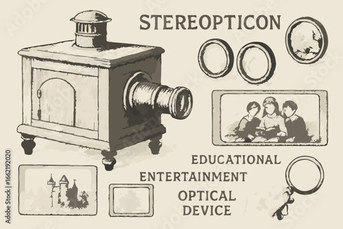 Vintage Stereopticon Optical Device Illustration
