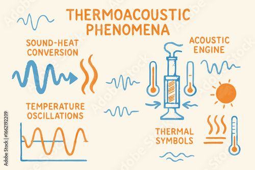 Thermoacoustic Phenomena: Sound-Heat Conversion & Acoustic Engine Illustration