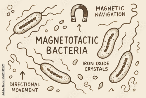 Magnetotactic Bacteria Diagram - Magnetic Navigation & Iron Oxide Crystals