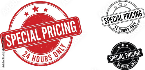 Three special pricing stamps with twenty four hours only text