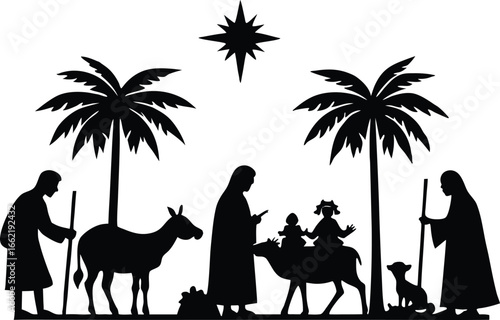 Nativity Scene Silhouette with Three Wise Men and Star on transparent background