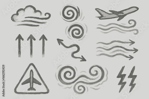 Weather and Flight Hand-Drawn Icons Set