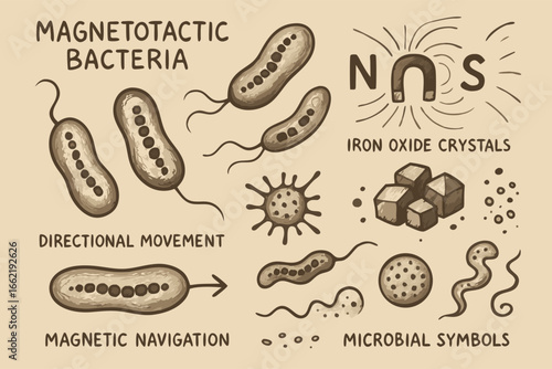 Magnetotactic Bacteria and Magnetic Navigation Illustration