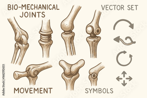 Biomechanical Joints Vector Set with Movement Symbols