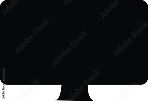 Black silhouette icon of a computer monitor with a blank screen, isolated on a white background