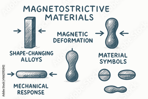 Magnetostrictive Materials: Illustration of Magnetic Deformation and Mechanical Response