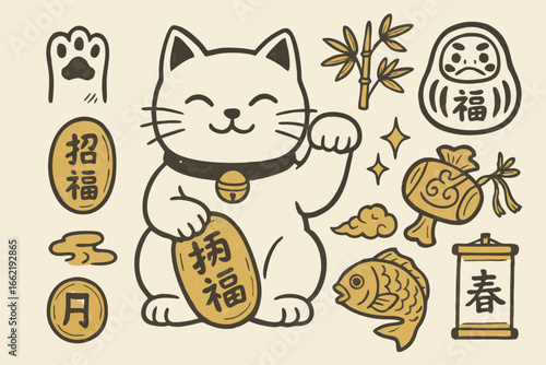 Japanese Lucky Charms Doodle Illustration