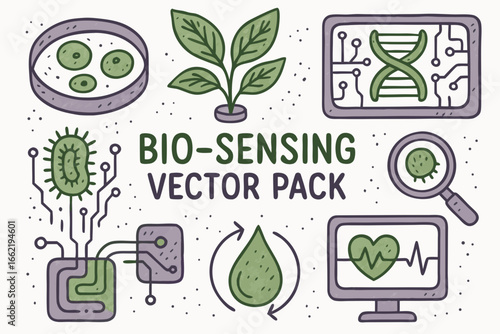 Bio-sensing Technology Doodle Vector Icon Set for Biotechnology and Medical Research