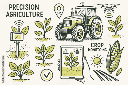 Precision Agriculture Vector Illustration, Modern Farming Technology