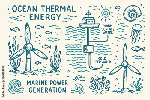 Ocean Thermal Energy Conversion (OTEC) and Marine Power Generation Doodle