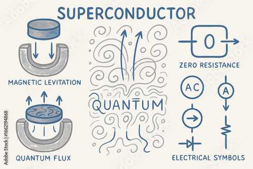 Superconductor and Quantum Mechanics Concepts Illustration