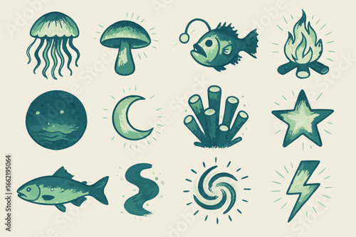 Hand Drawn Green Nature and Weather Icon Set
