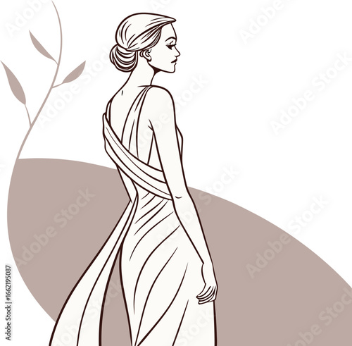 Vintage fashion illustration of a woman in a modest dress