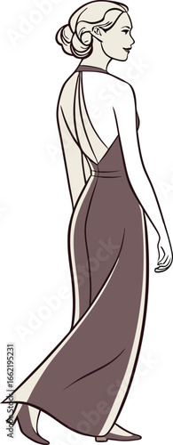 Vintage fashion illustration of a woman in a modest dress