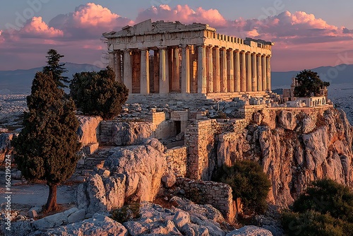 Iconic parthenon on rocky acropolis hill high resolution picture