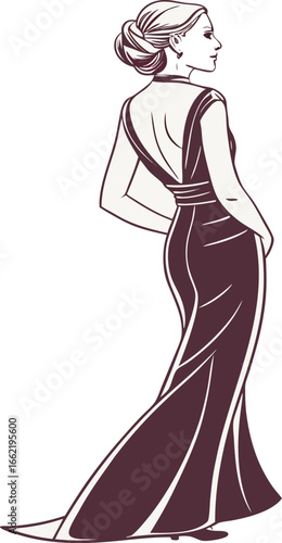 Vintage fashion illustration of a woman in a modest dress