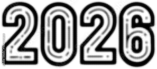 New year 2026 displayed in black dot matrix style bold numbers. Vector illustration