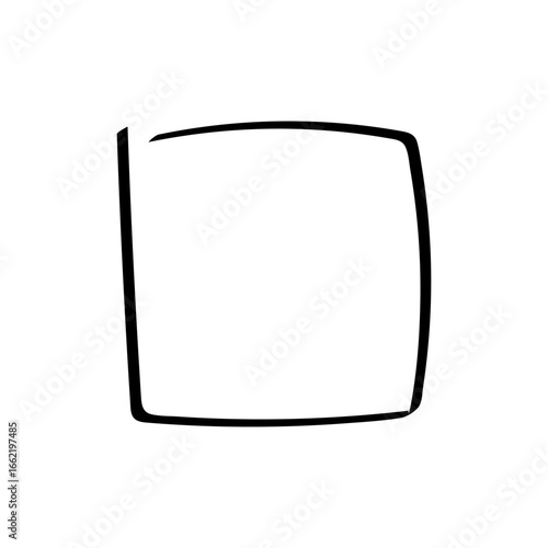 An empty hand drawn square checkbox icon with a sketchy style, no fill, and no checkmark inside.