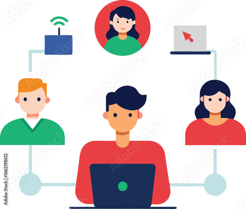Hybrid Work Concept with Remote and Office Staff