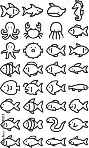 Seamless Pattern With Hand Drawn Doodle Ocean Animals Background