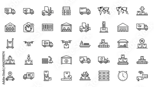 Logistics Icon Set | Editable Line Weight Vector Transport & Delivery Symbols