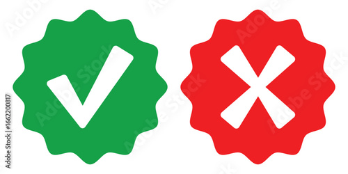 Vector art of green check mark and red cross symbols, representing right and wrong choices