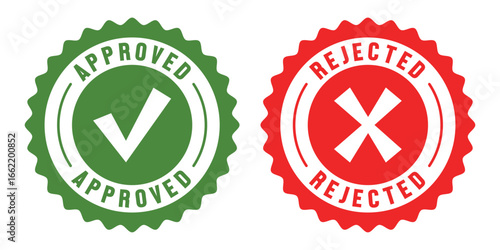 Vector art of approved and rejected stamps, showing a green check and a red cross