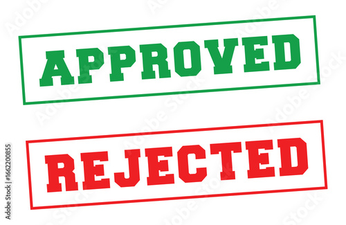 Vector art of green approved and red rejected rubber stamp, representing validation and rejection