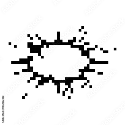 Pixel art shows an exploding shape with a starburst look, capturing a retro, 8 bit style.