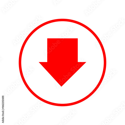 Free Download Red arrow pointing down inside a red circle isolated on transparent background, indicating decrease or download - GFXLoad