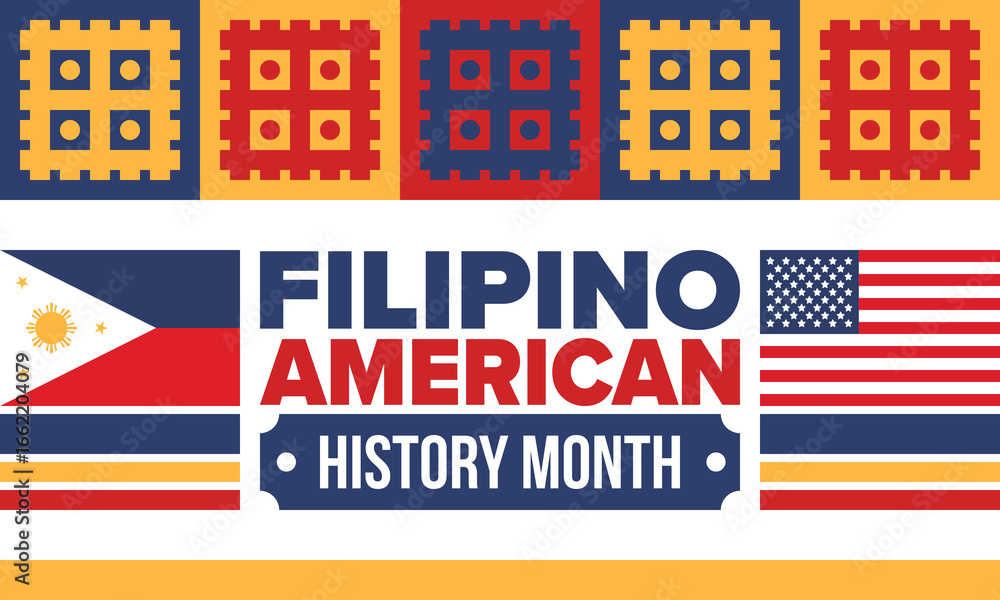 Fototapeta premium Filipino American History Month. Happy holiday celebrate annual in October. Filipinos and United States flag. Culture month. Patriotic design. Poster, card, banner, template. Vector illustration